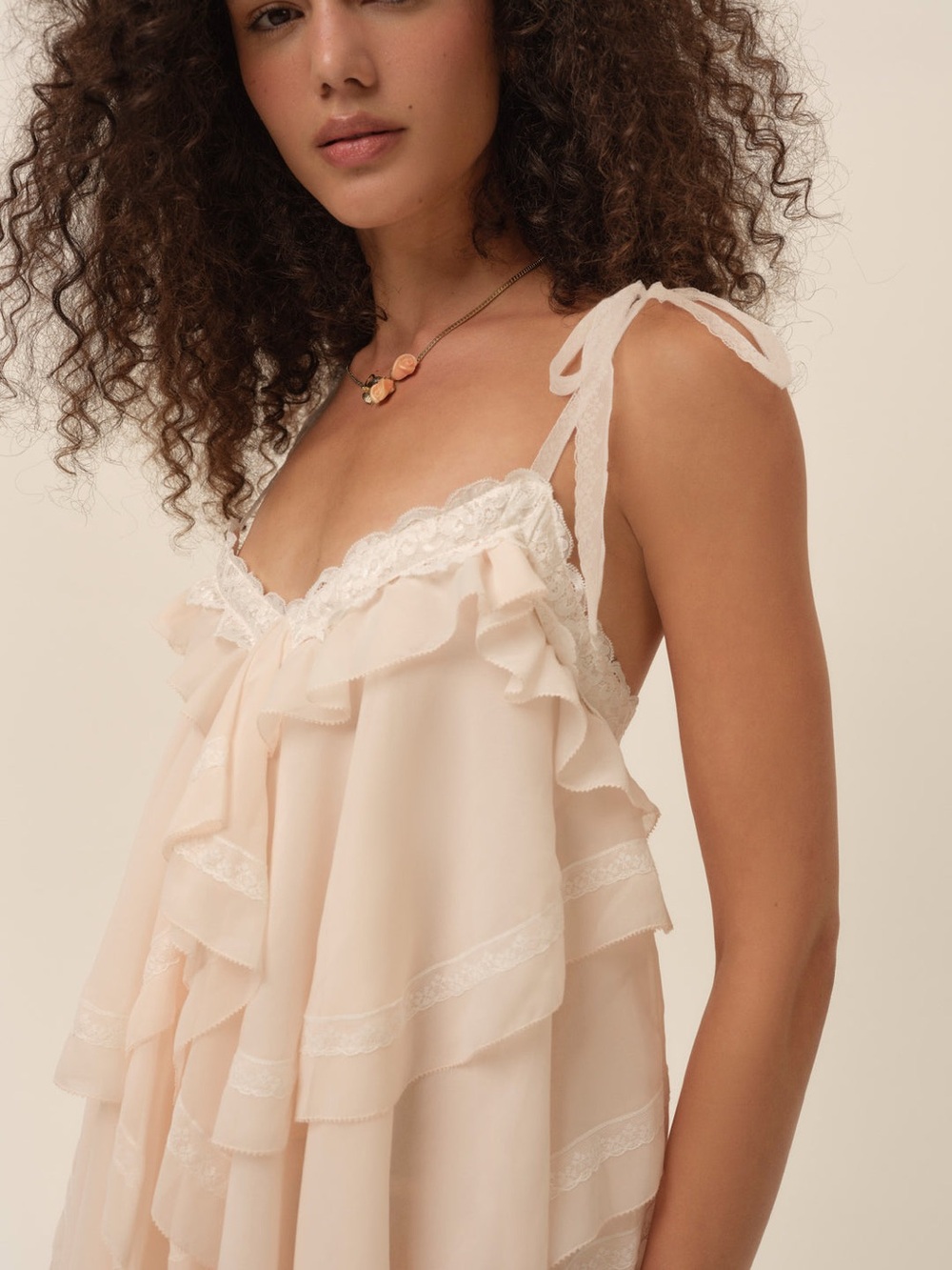 For Love And Lemons Juniper Ruffle Peach Mini Dress Size XS NWT - Picture 3 of 13